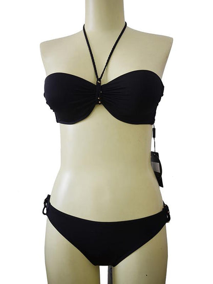 Plain Halterneck Backless Bikini Swimsuit