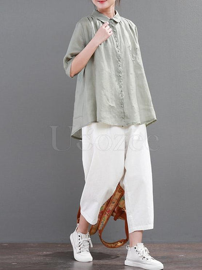 Retro Linen Hemline Tops