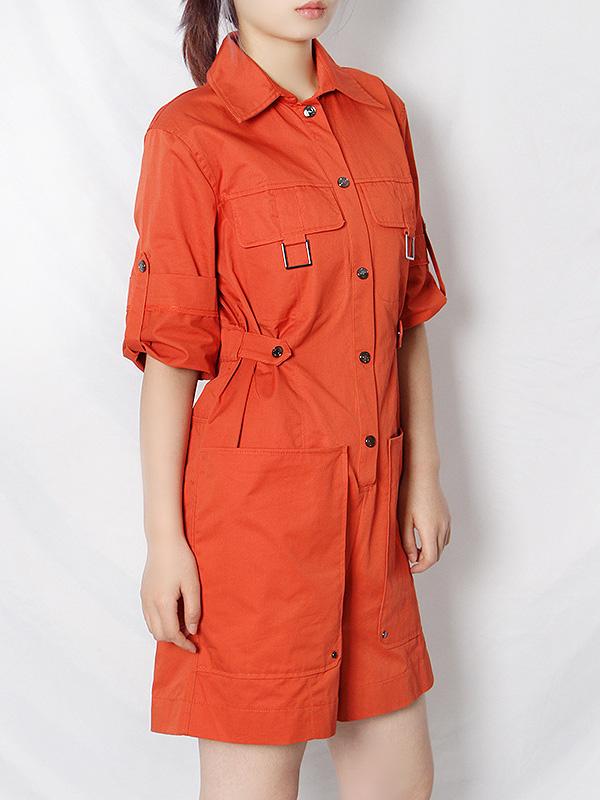 Casual Loose Solid Color Pockets Rompers