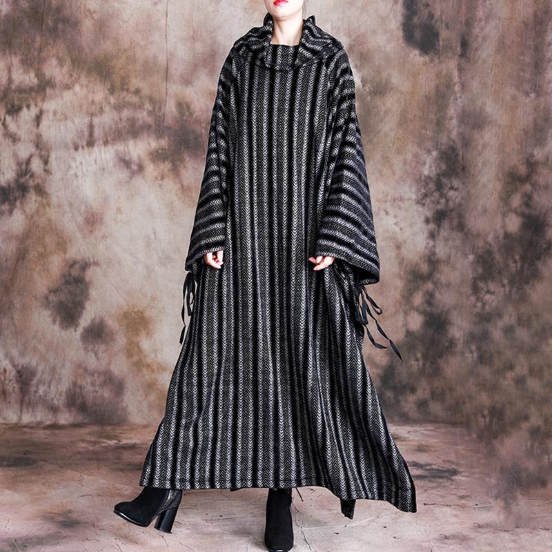 Loose Split Hem Bat Sleeve Casual Stripe Dress