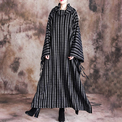 Loose Split Hem Bat Sleeve Casual Stripe Dress