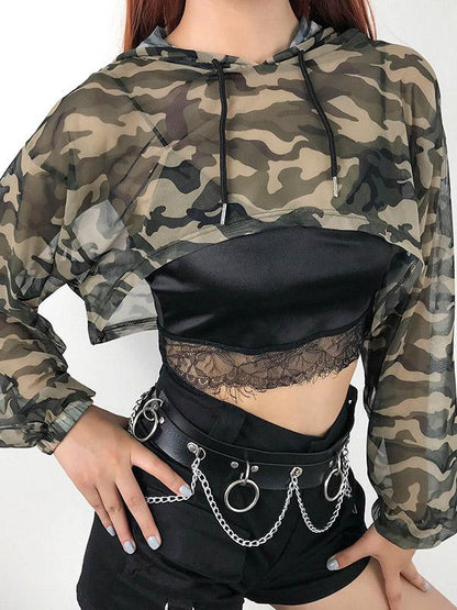 Camo Mesh Long Sleeve Hoodies