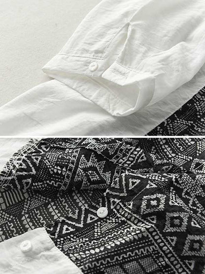 Original Printing Half Sleeve Lapel Blouse Tops