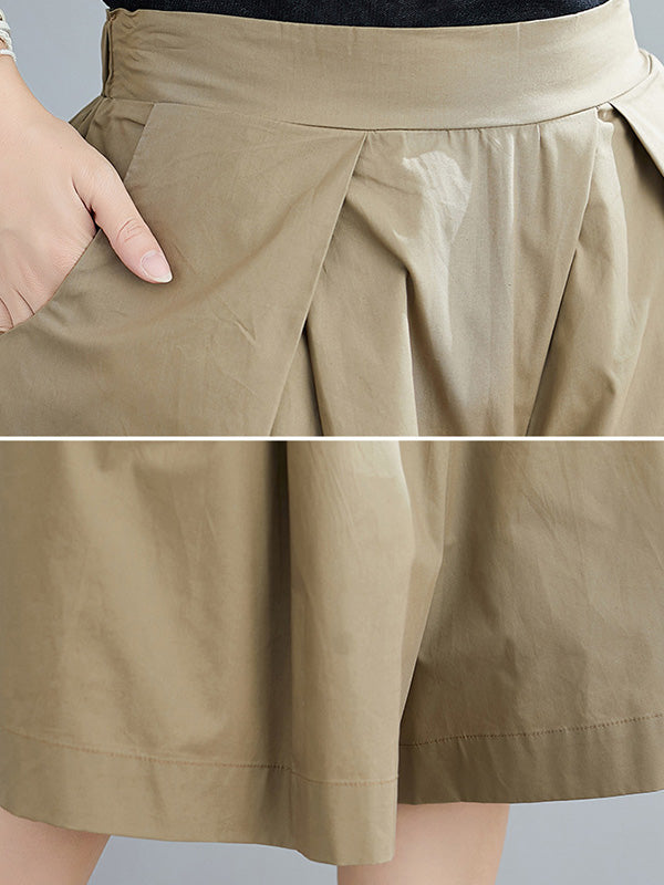 Casual Solid Color Elasticity Waist Wide Leg Shorts