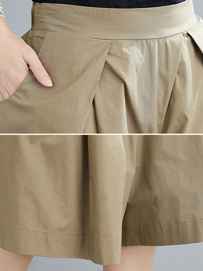 Casual Solid Color Elasticity Waist Wide Leg Shorts
