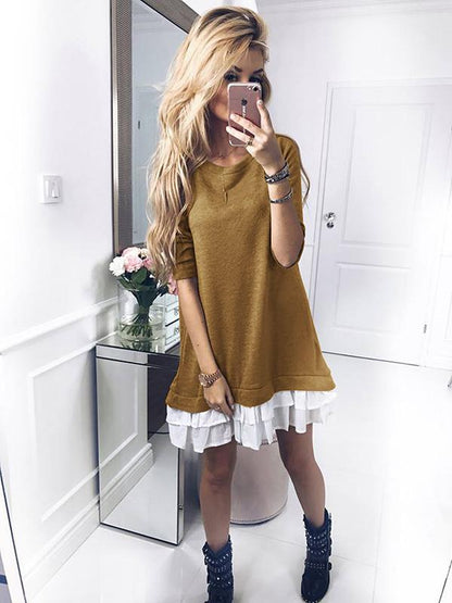 Round-neck Lace Hemline Mini Dress
