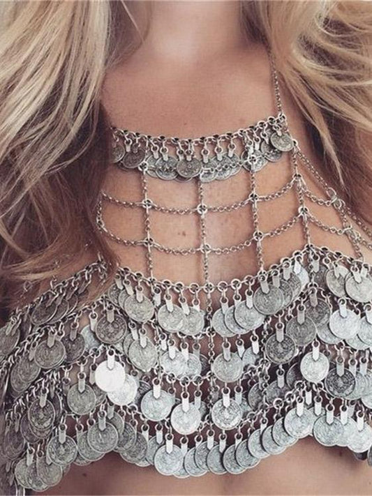 Bohemian Vintage Style Coin Shape Tassel Underwear Necklace Accessories