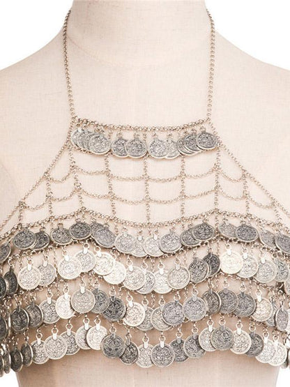 Bohemian Vintage Style Coin Shape Tassel Underwear Necklace Accessories