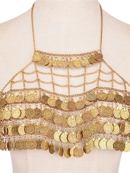 Bohemian Vintage Style Coin Shape Tassel Underwear Necklace Accessories