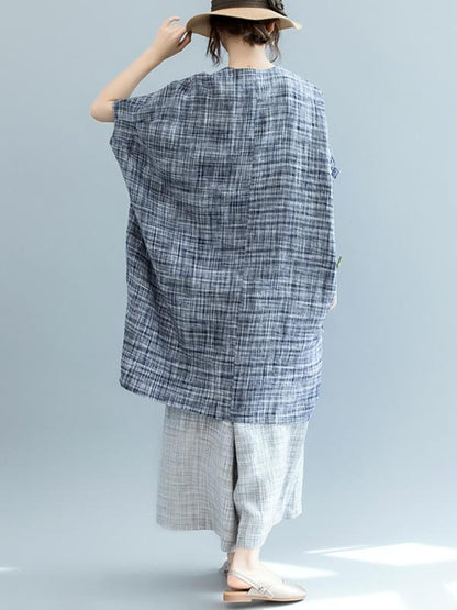 Loose Batwing Plaid Dress