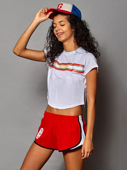 Contrast Elastic Loose Shorts