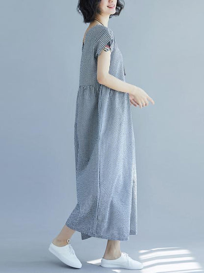 Loose Empire V-neck Plaid Jumpsuit