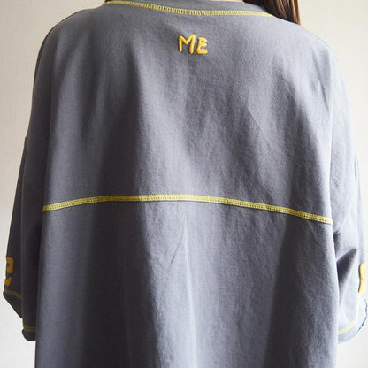 Cotton Round Neck Spliced Letter Casual Blouse