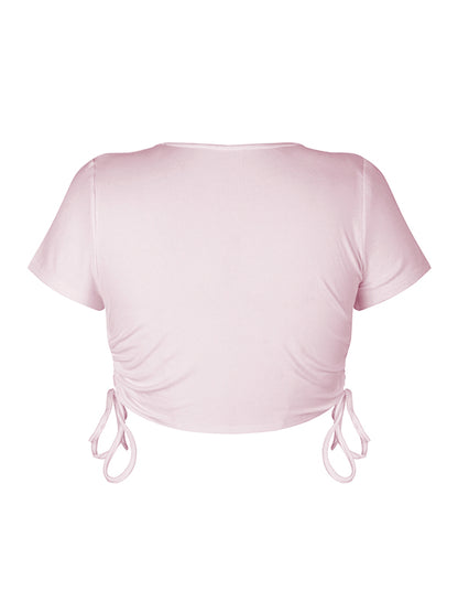 6 Colors Simple Solid Color Drawstring Skinny T-Shirt