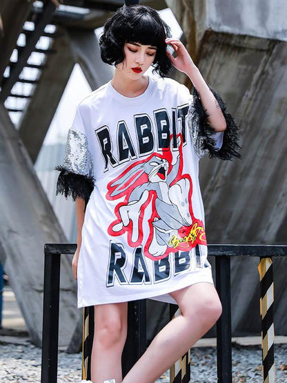 Leisure Cartoon Print Split-Joint Shirt Dress