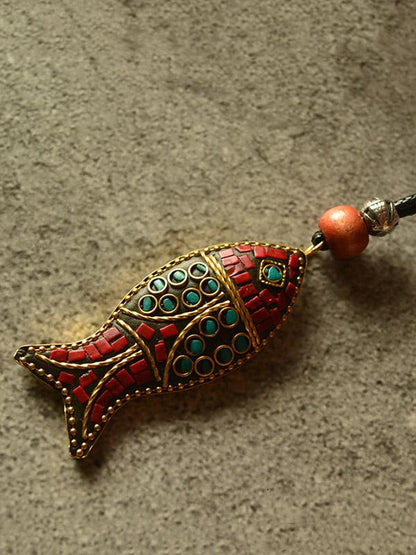 Ethnic Style Colored Fish Long Necklace
