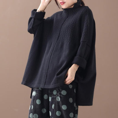 Buykud High Low Hem Solid Color Casual Sweater