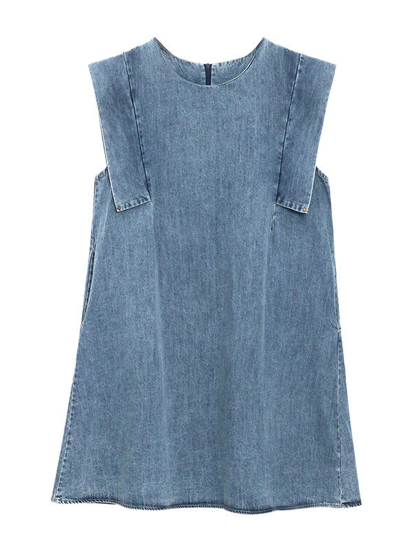 Stylish Denim Split-Joint Sleeveless Vest H-Line Mini Dress