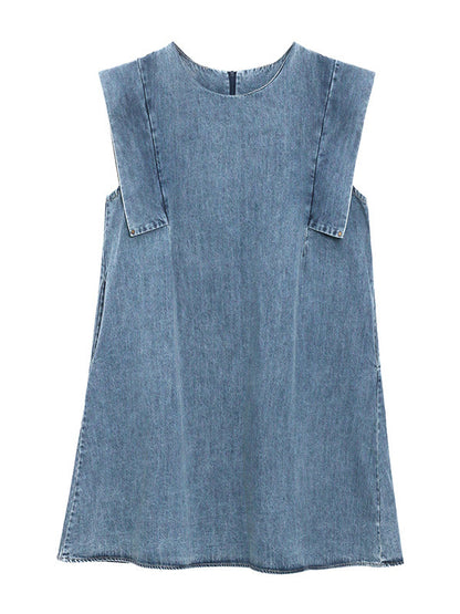 Stylish Denim Split-Joint Sleeveless Vest H-Line Mini Dress