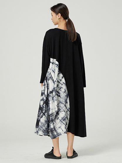 Casual Round-Neck Asymmetric Long Sleeves Midi Dress