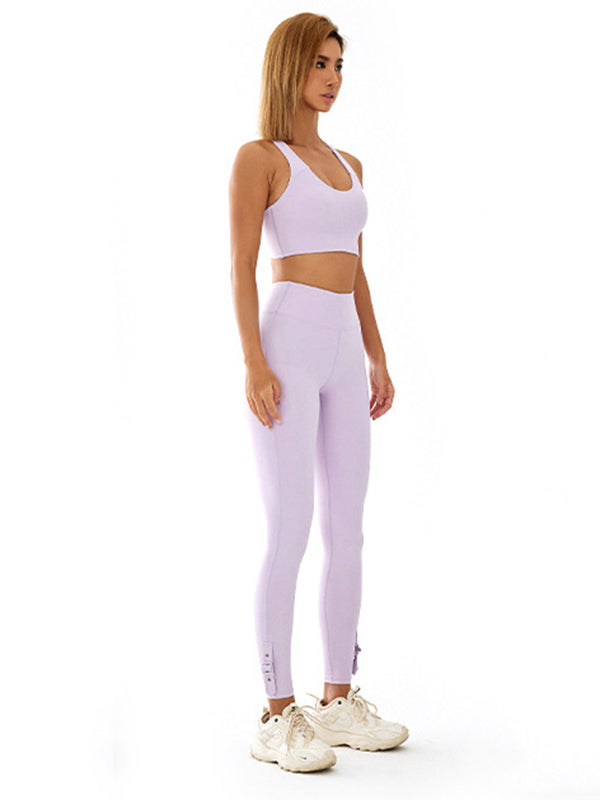 Simple Wrap U-Neck Tanks&Leggings Sports Suits