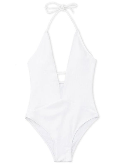 Solid Halterneck One-piece Swimwear