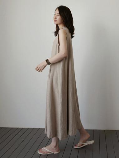 Light Khaki Loose Sleeveless Round-neck Wide Leg Jumpsuits