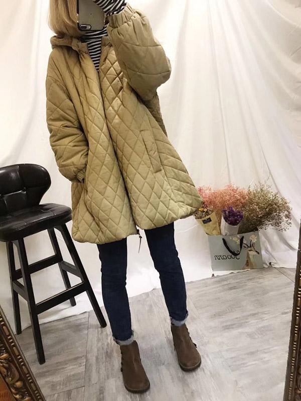 Casual A-line Cotton-padded Rhombus Cover-up