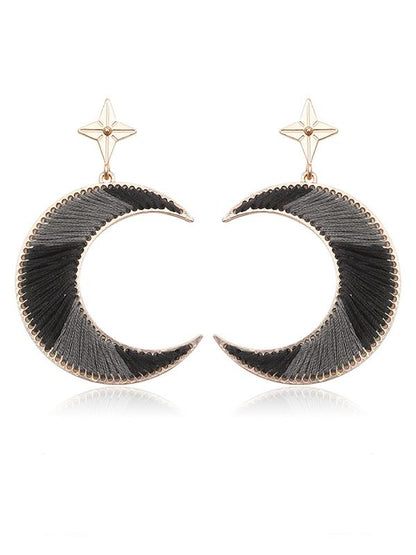 Split-color Crescent Knitting Earrings