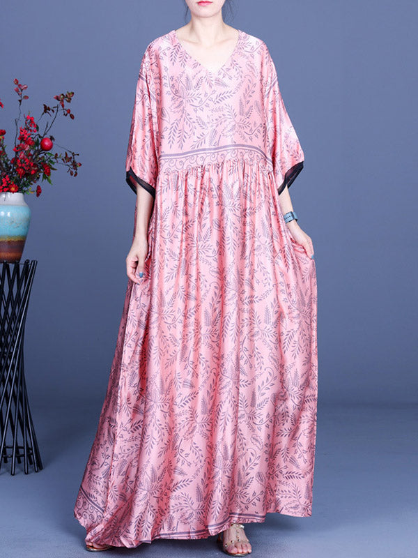 Original Floral V-Neck Half Sleeve Maxi Dress