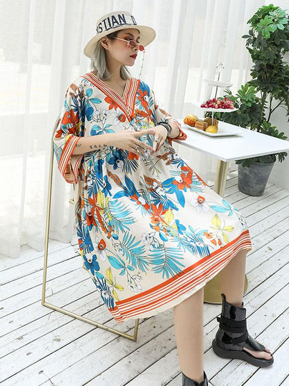 Casual Retro Printed Collect Waist Mini Dress