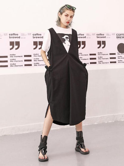 Retro Split-side Suspender Skirt