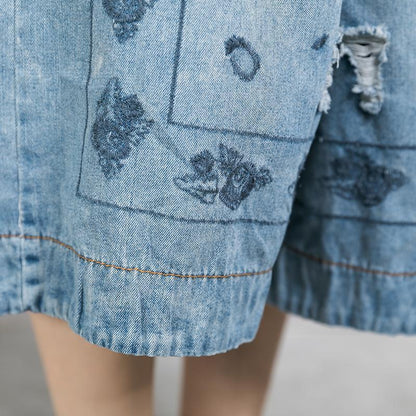 Embroidery Drawstring Casual Wide Leg Jeans