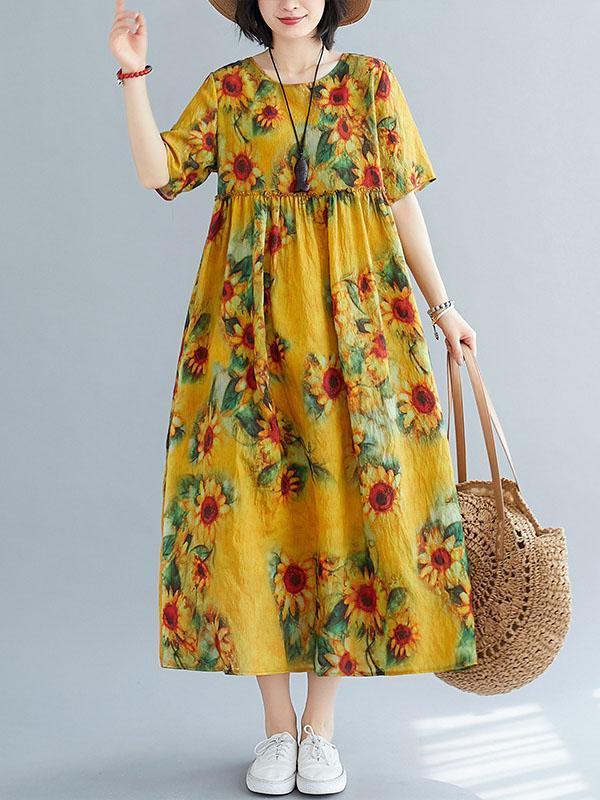 Original Floral Round-Neck Dress