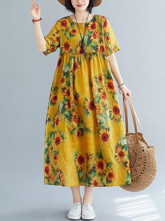 Original Floral Round-Neck Dress