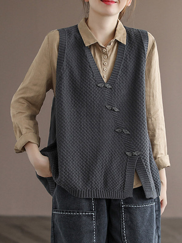 Simple Asymmetric Solid Color V-Neck Sleeveless Vest Tops