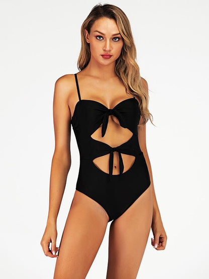 Hollow Ties Front One Piece Swimsuit