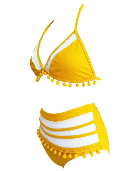 High Waisted Halter-neck Tulle Bikini Set