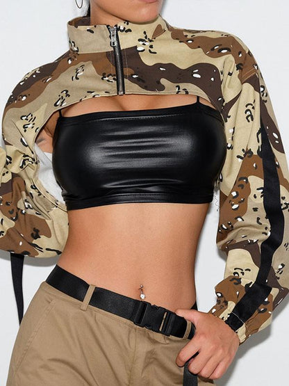 Camo Cropped Zipper Jacket