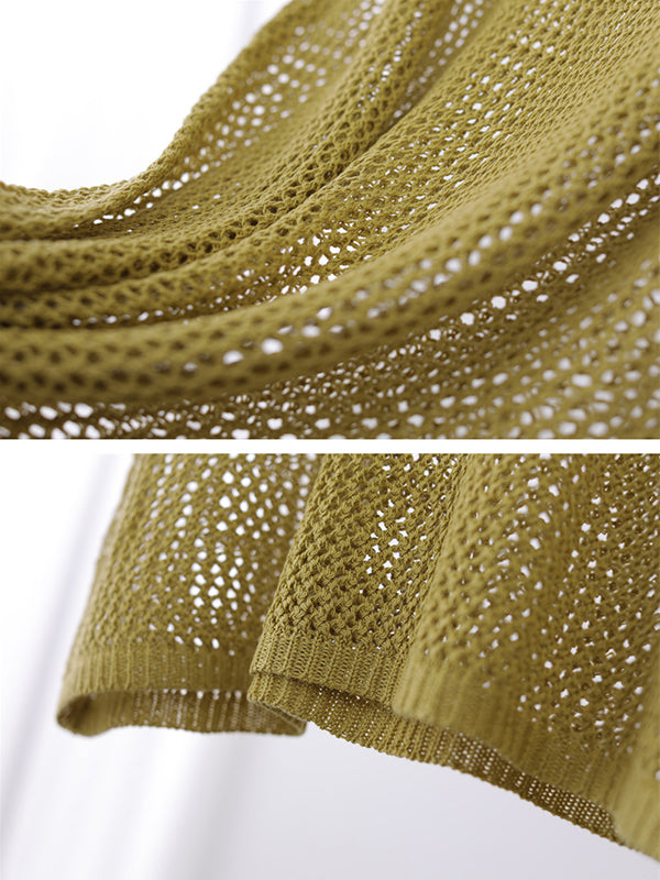 Simple Loose Solid Color Linen Hollow T-Shirt Top