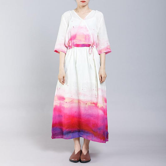 Ethnic Style Casual V-Neck Half Sleeve Dress