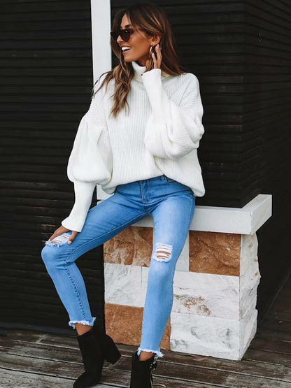 Comfortable Cotton Puff Sleeve Sweater