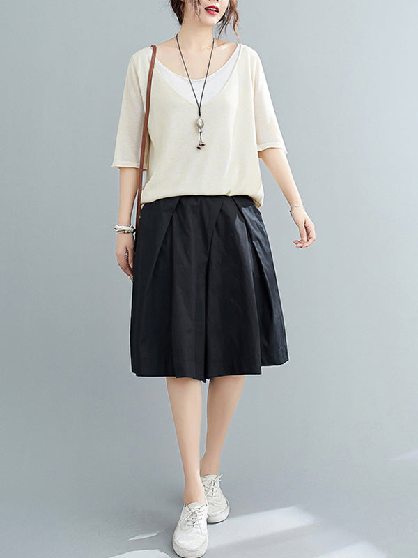 Casual Solid Color Elasticity Waist Wide Leg Shorts