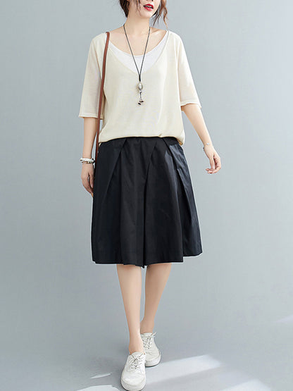 Casual Solid Color Elasticity Waist Wide Leg Shorts