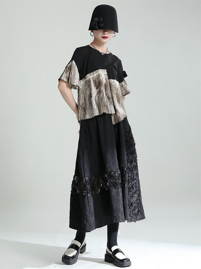 Urban High Waisted Hollow Black Floral A-Line Skirt