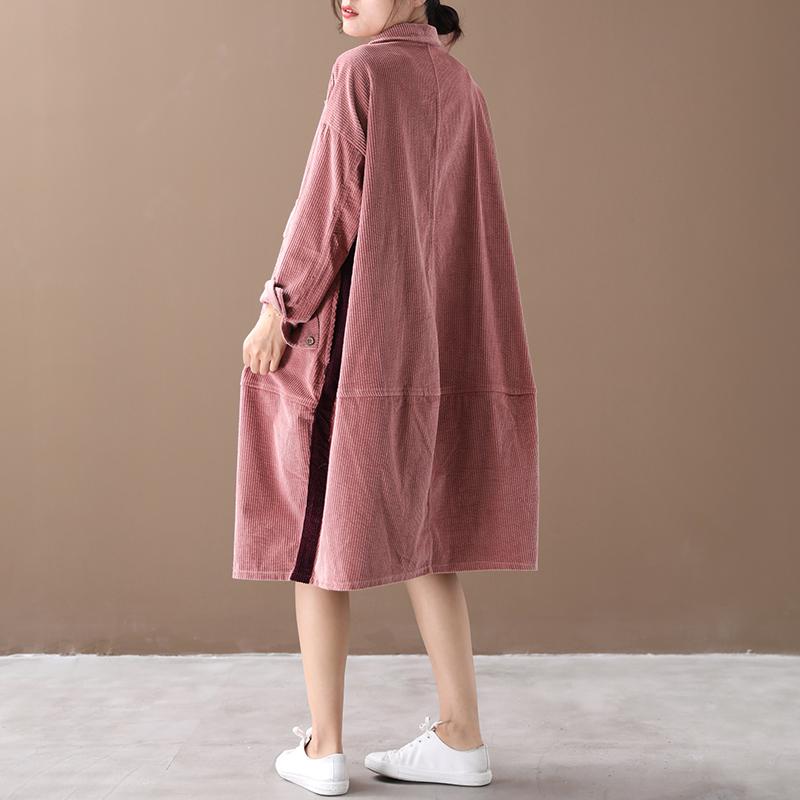 Buykud Pure Color Side Stripe Comfortable Loose Dress