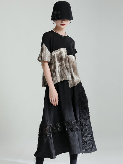 Urban High Waisted Hollow Black Floral A-Line Skirt