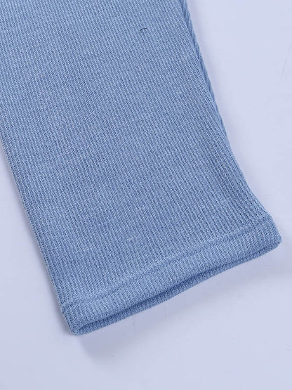 Simple Casual Solid Color Knitted Hoodies+Knitted Elasticity Wide Leg Pants 2 Pieces Set