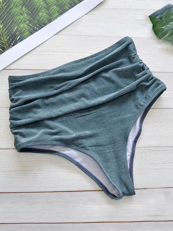 Solid Color Deep V-Neck Split Bikini Swimsuit