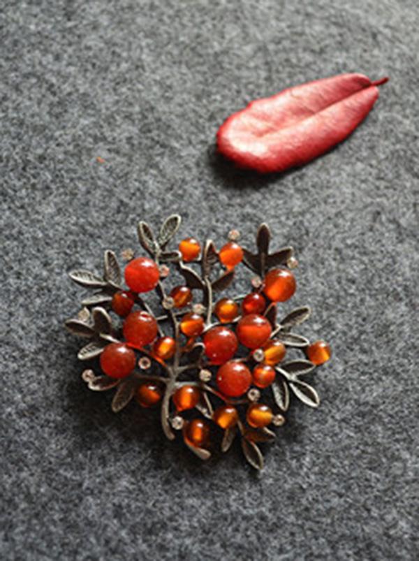 Red Colored Stone With Branch Necklace